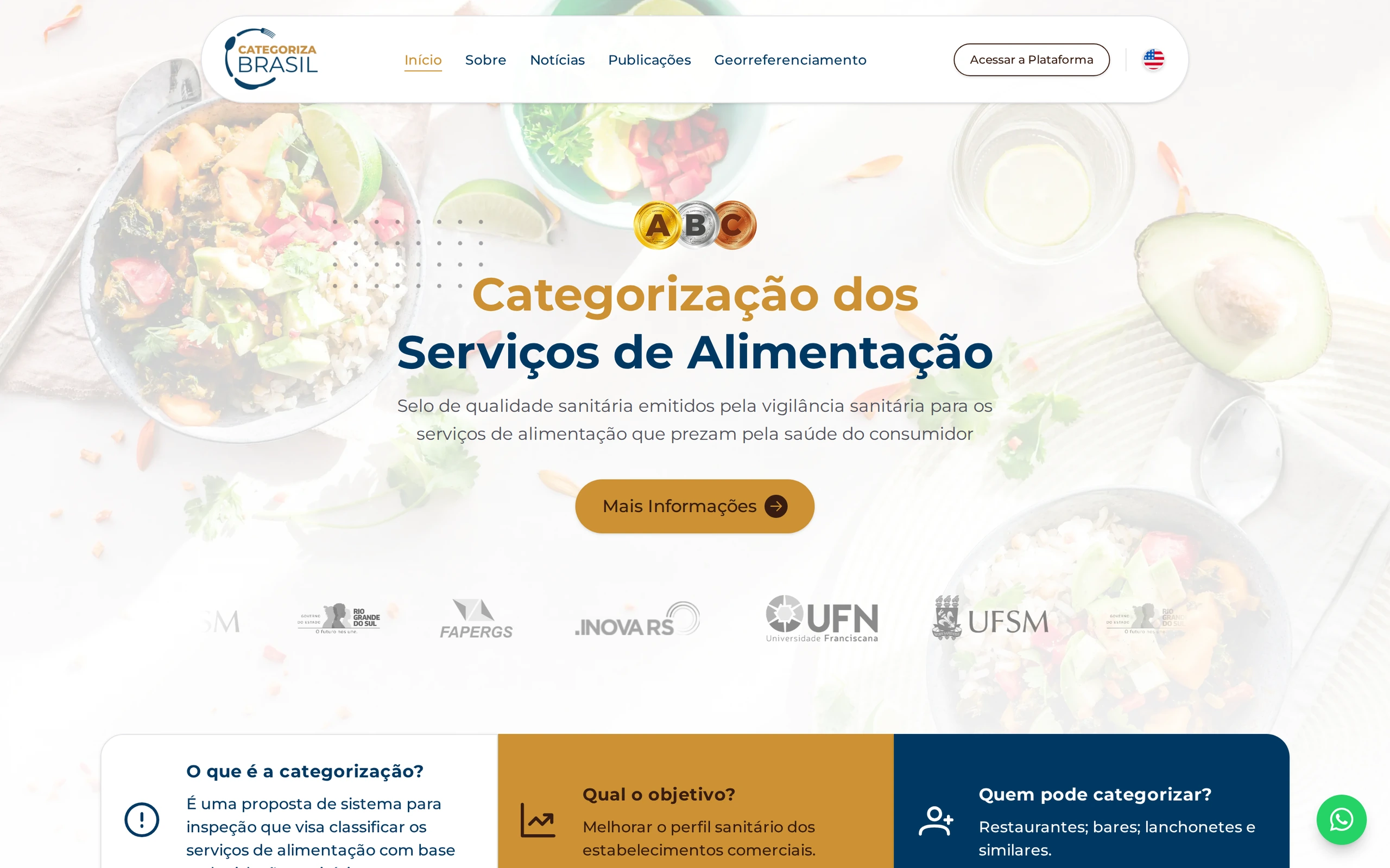 Página inicial do Categoriza Brasil com os selos A, B e C de qualidade sanitária