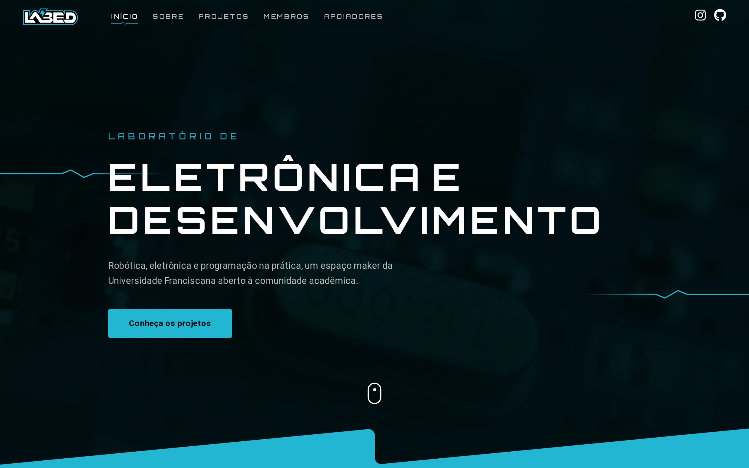 Home do site do LABED com o título Laboratório de Eletrônica e Desenvolvimento
