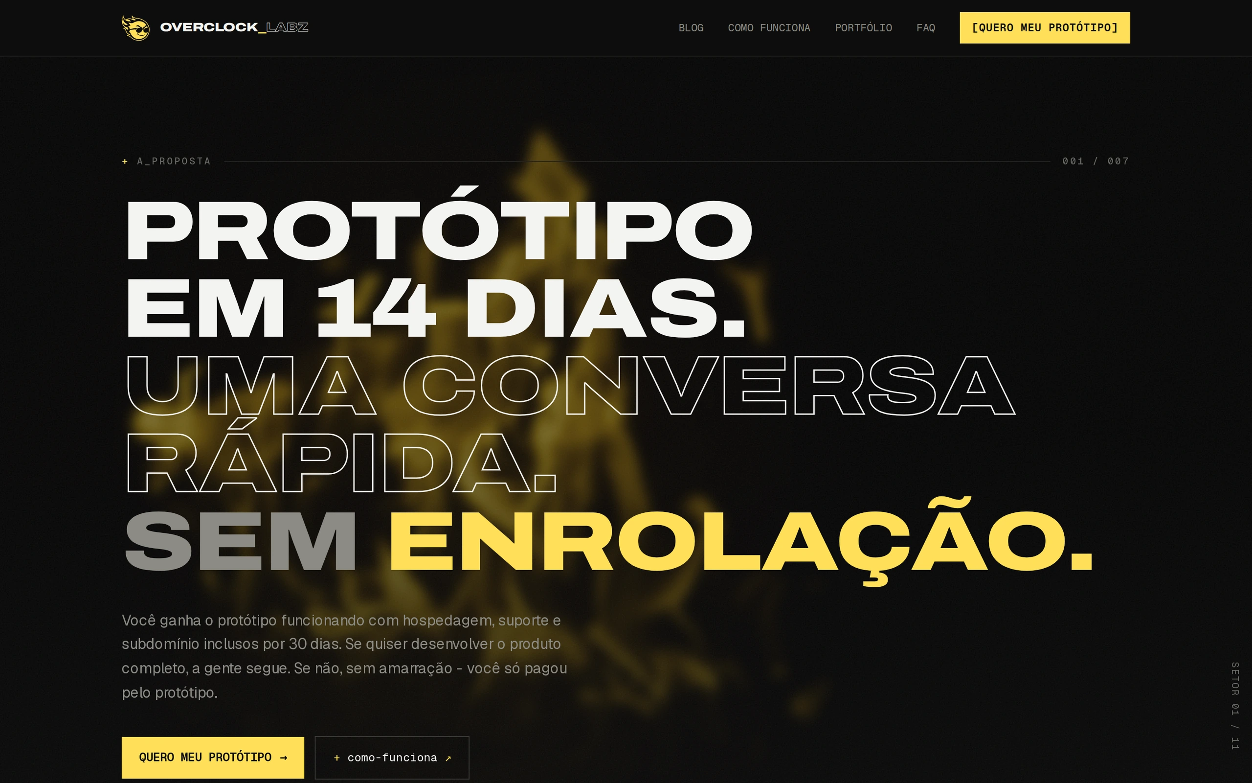 Home da Overclock Labz com a chamada 'Protótipo em 14 dias'